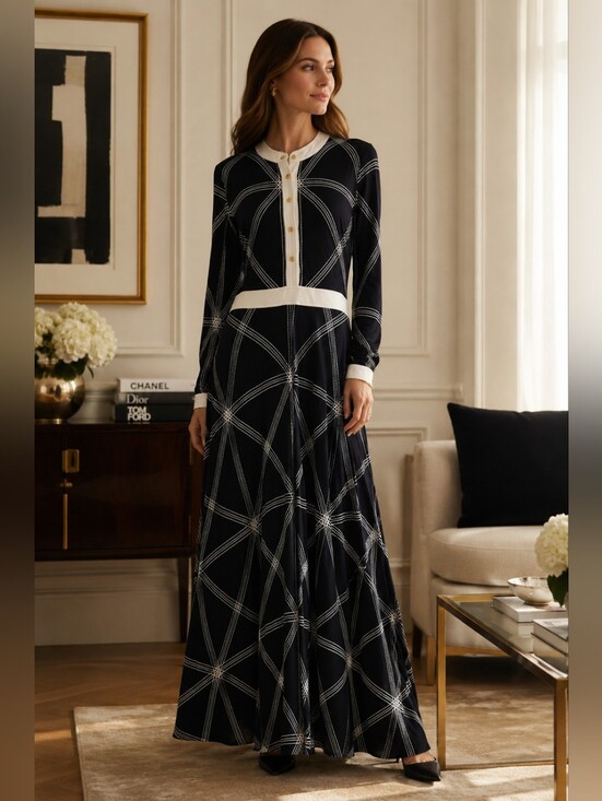 Tory Burch Dresses & Skirts - Tory Burch Maxi Dress L Geometric Mod Quiet Luxury Preppy